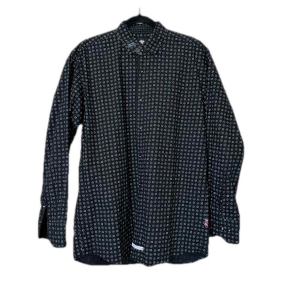 English Laundry Geometric Print Long Sleeve Button Up Dress Shirt Black New Sz L - Picture 1 of 14
